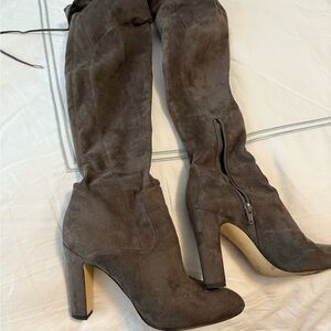 Elegant vegan Suede over the Knee Boots - grey